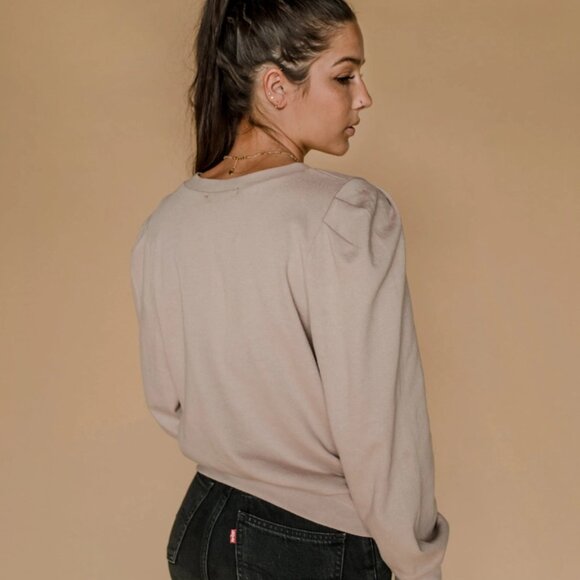 NWT Retro Puff Sleeves Pullover Sweatshirt Tan - Picture 2 of 2